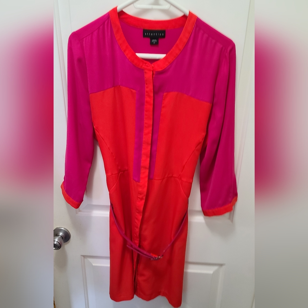 Attention Colorblock Shift Dress Pink&Orange Size L - Picture 3 of 16